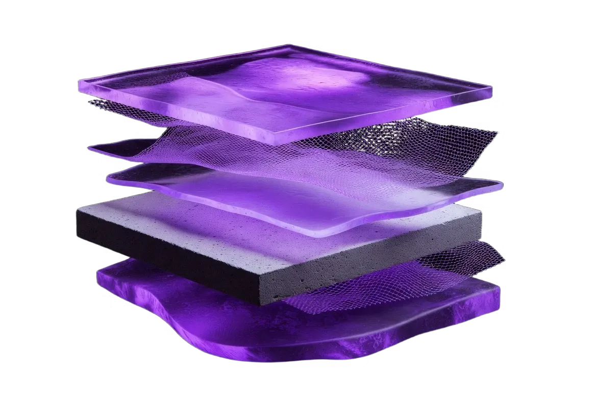 Layered violet proof stack